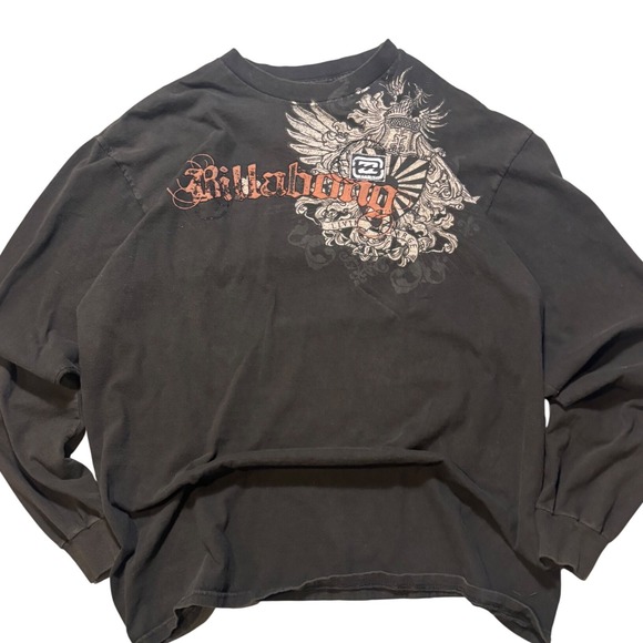 Billabong Other - Billabong Mens Long Sleeve Graphic Tee Faded Black Crest Knight Winged Logo XL